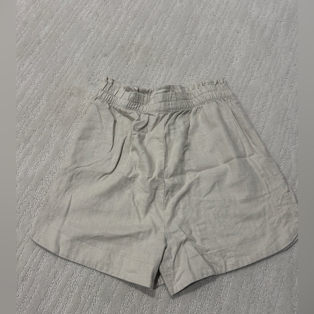 NWT Only Onlcaro super High Waist PB Linen Blend Beige Shorts pockets size Small